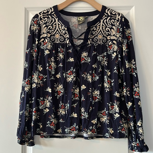 Anthropologie One September Floral Peasant Top Embroidery, Lace Up Neck Small - Picture 2 of 13